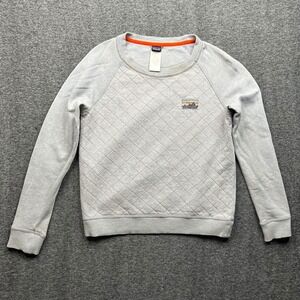 Patagonia Sweatshirt Womens Small Gray Quilted Crewneck Raglan Pullover Logo